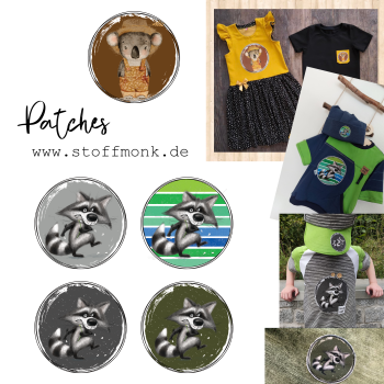 Patch / Aufnäher  - Waschbär - Hellgrau